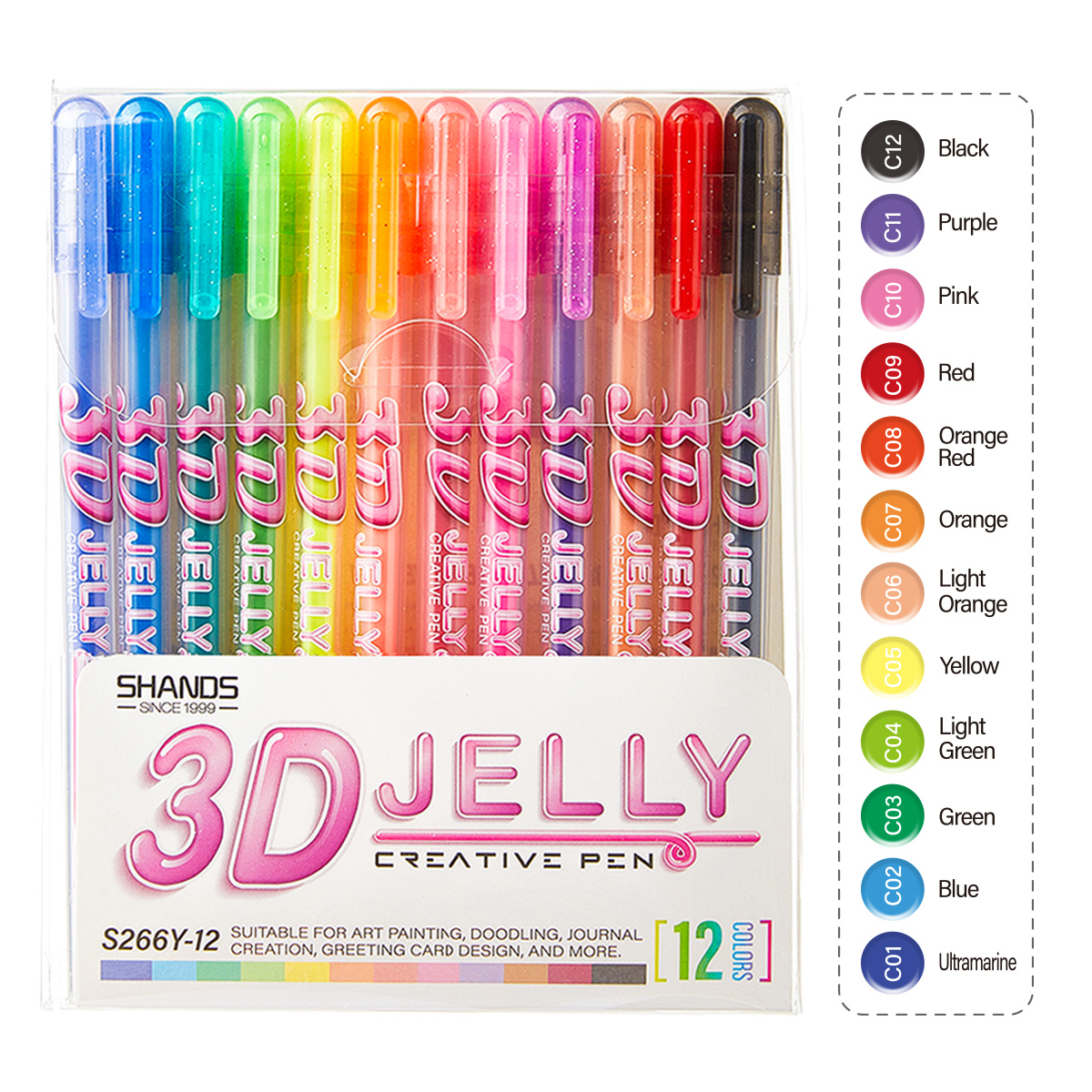 SHANDS 12PCS 3D Jelly Gel Pens - đánh giá và giá Chalk Bag
